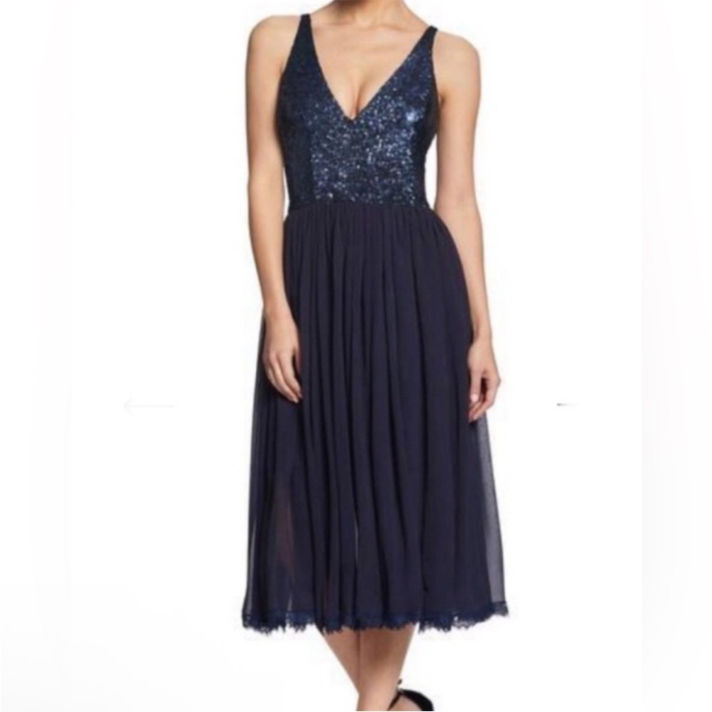 Dress The Population Nancy Blue Sequin Chiffon Sleeveless Dress Size S